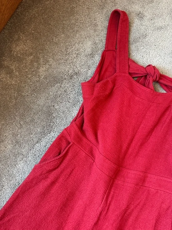 Madewell Texture & Thread Red Apron Bow-Back Jumpsuit SIZE 16 - Picture 4 of 10